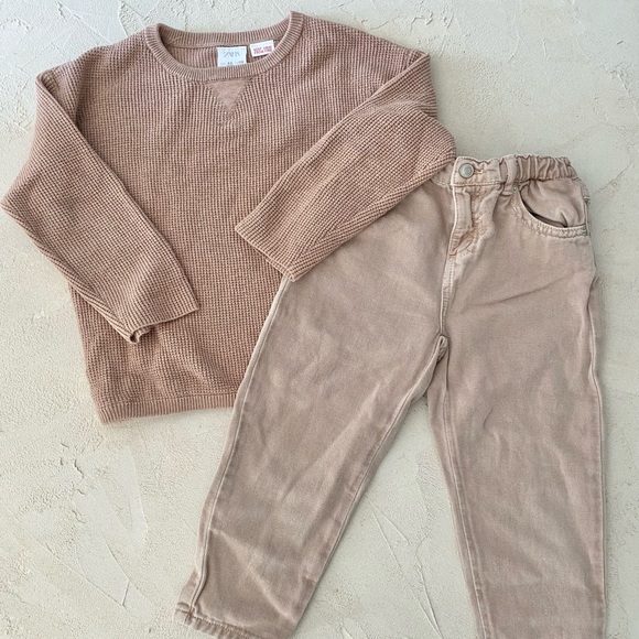 Zara mauve waffle Knit cotton Sweater and ankle Pants Set - Picture 1 of 6